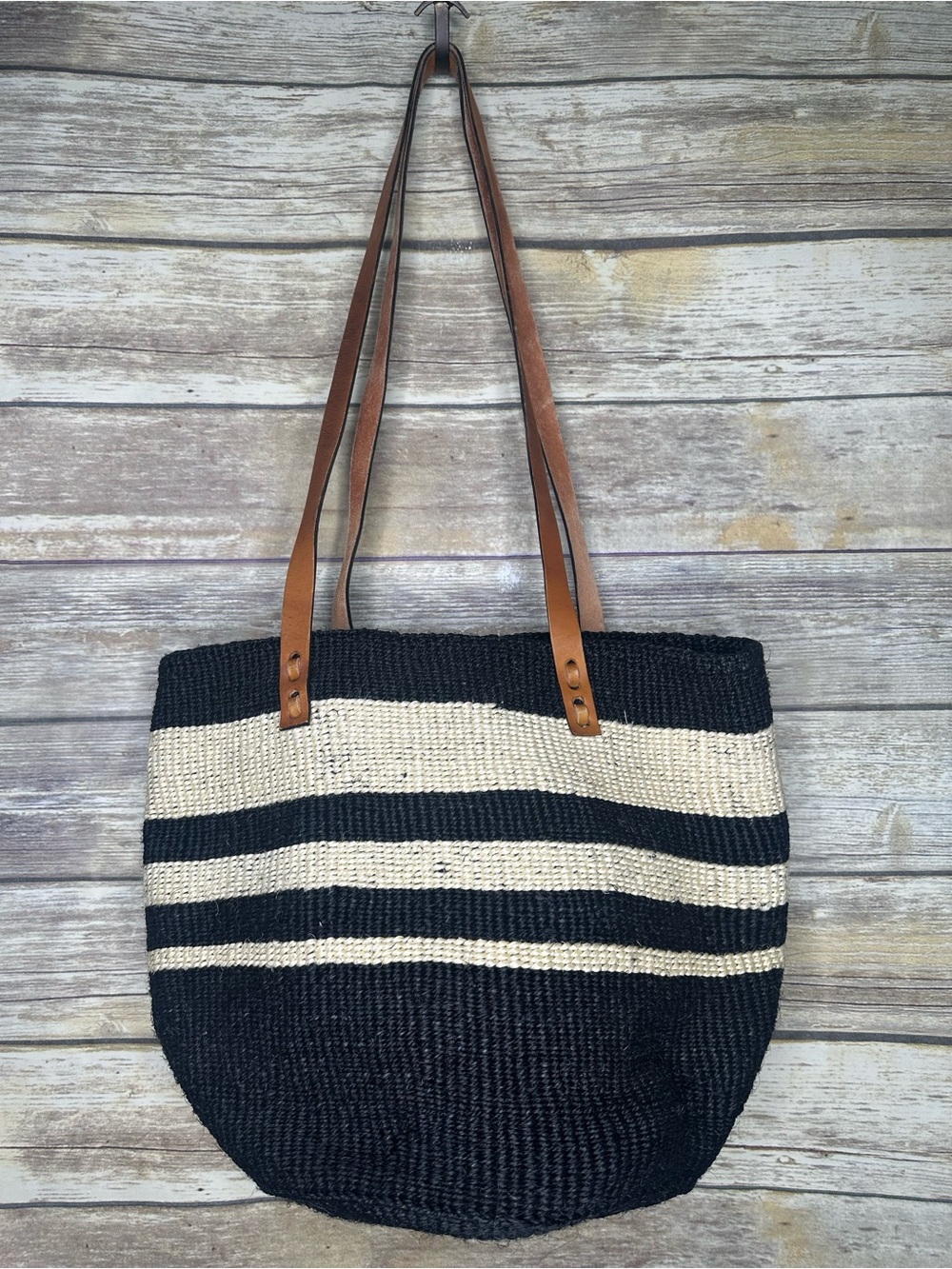 Gorgeous hand woven tote with leather strap